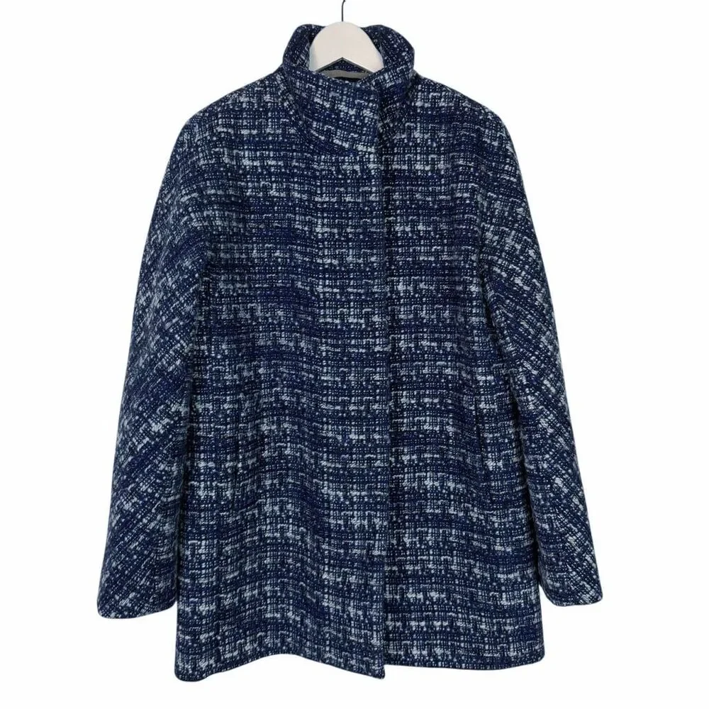 J. Crew City Coat 10 Blue Tweed Wool Blend Full Zip - Picture 3 of 11